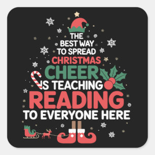 Reading Teacher Christmas Elf Xmas Cheer Square Sticker
