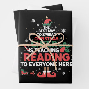 Reading Teacher Christmas Elf Xmas Cheer  Wrapping Paper Sheet