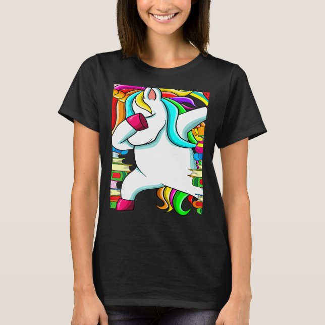 Reading Teacher Dabbing Unicorn Elementary School  T-Shirt (Front)