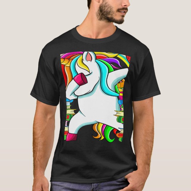 Reading Teacher Dabbing Unicorn Elementary School  T-Shirt (Front)