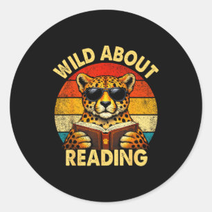 Reading teacher kids boys cheetah book lovers classic round sticker