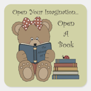 Reading Teddy Bear Sticker
