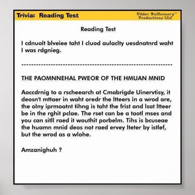Reading Test Poster (Front)