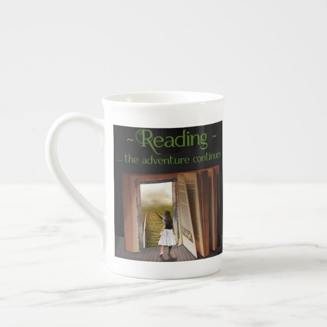 Reading, the adventure continues bone china mug (Left)