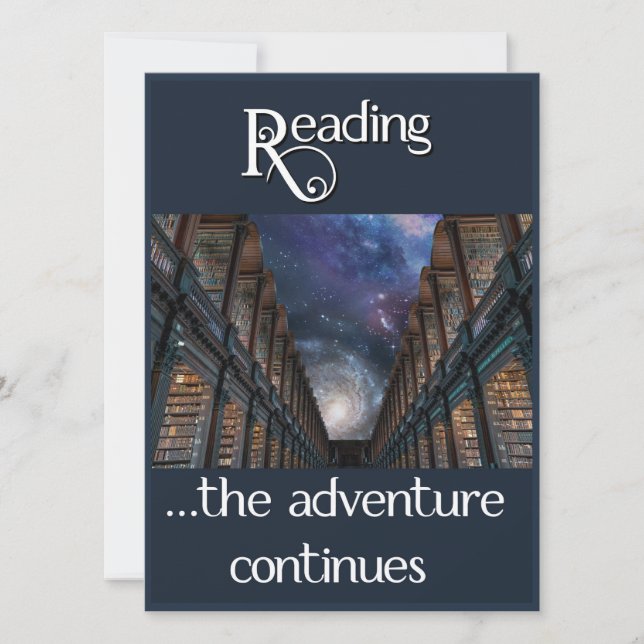 Reading, the adventure continues card (Front)