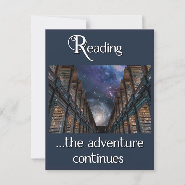 Reading, the adventure continues card (Front)