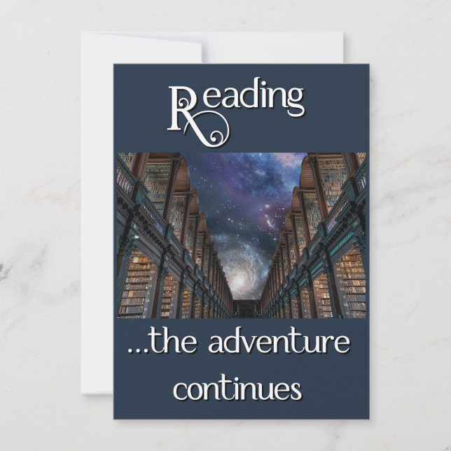 Reading, the adventure continues card (Front)