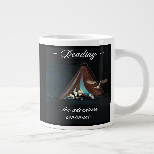 Reading, the adventure continues large coffee mug (Right)