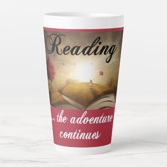 Reading, the adventure continues latte mug (Front)