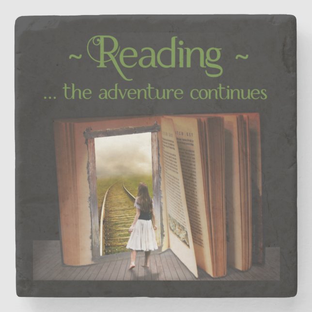Reading, the adventure continues stone coaster (Front)