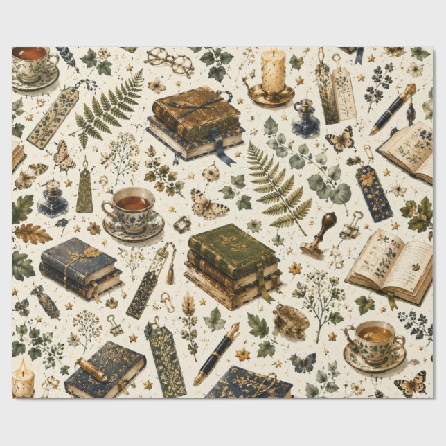 Reading Theme Bookworm Librarian Wrapping Paper (Flat)