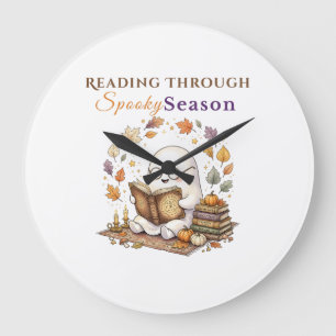 Reading Through Spooky Season Cosy Ghost Reading Large Clock