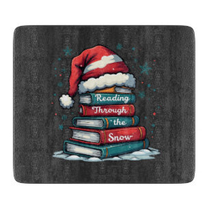 Reading Thru the Snow Reading Xmas Santa Lovers Cutting Board