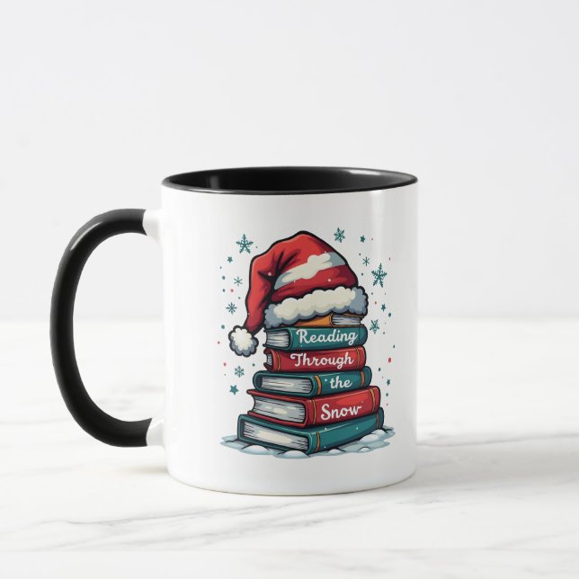 Reading Thru the Snow Reading Xmas Santa Lovers  Mug (Left)