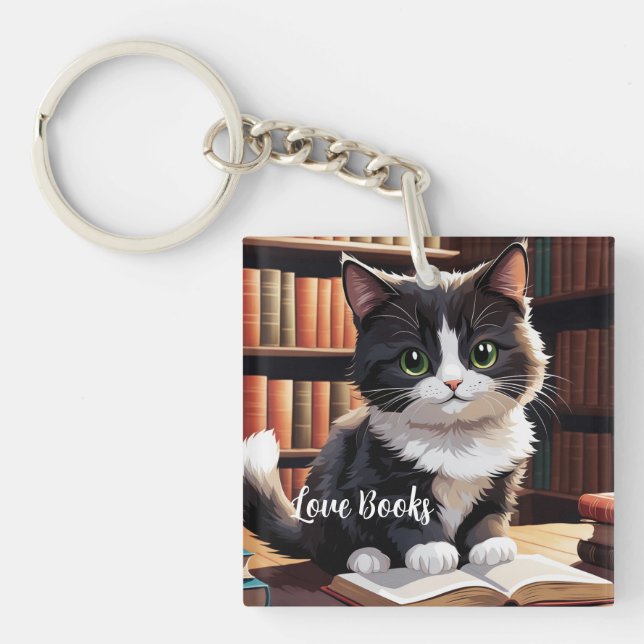 Reading Time Cat  Key Ring (Front)