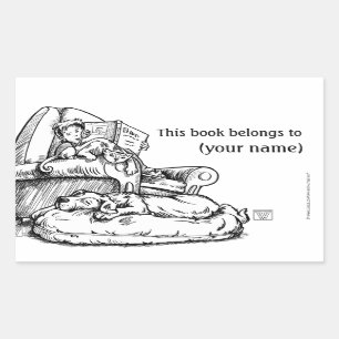 Reading to the Cat and Dog Book Plate Rectangular Sticker