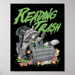Reading Trash Racoon Bookworm Bookish Librarian Bo Poster