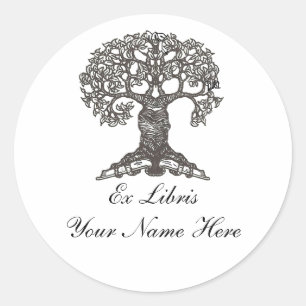 Reading Tree Bookplate Classic Round Sticker