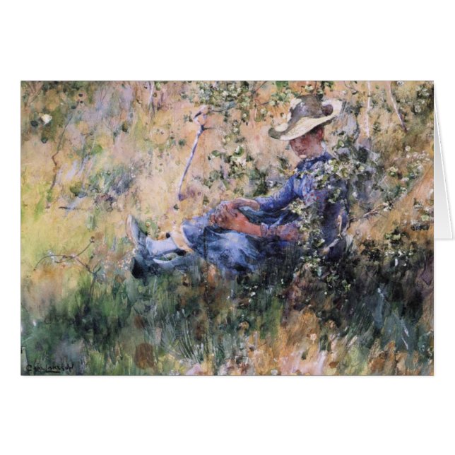 Reading Under a Flowering Hawthorne Bush (Front Horizontal)