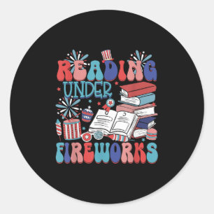 Reading Under Fireworks Independence Day Librarian Classic Round Sticker