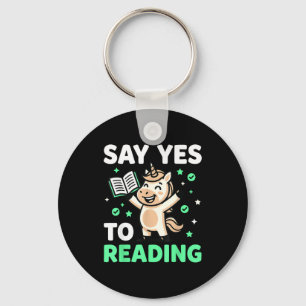 Reading unicorn fantasy men women kids reading  key ring