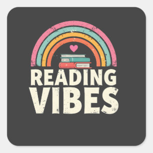 Reading Vibes Retro Rainbow Vintage Books Lovers Square Sticker