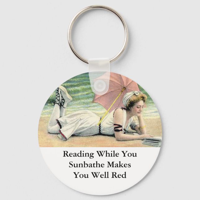 Reading While You Sunbathe Humor Keychain (Front)