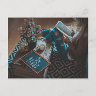 reading with a cup of tea literary postcard