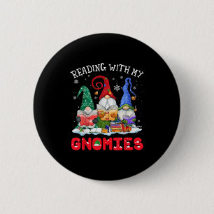 Reading With My Gnomies Christmas Funny Gnomes Rea 6 Cm Round Badge