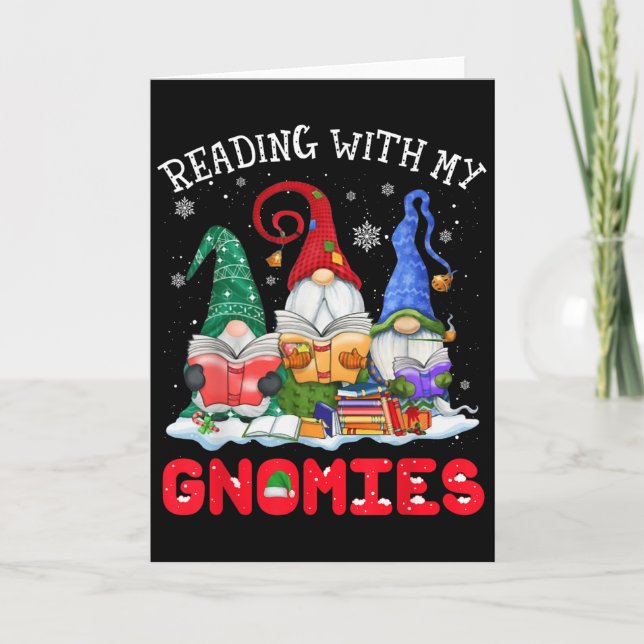 Reading With My Gnomies Christmas Funny Gnomes Rea Card (Front)