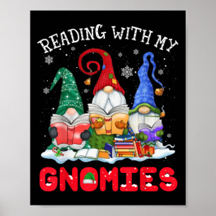 Reading With My Gnomies Christmas Funny Gnomes Rea Poster
