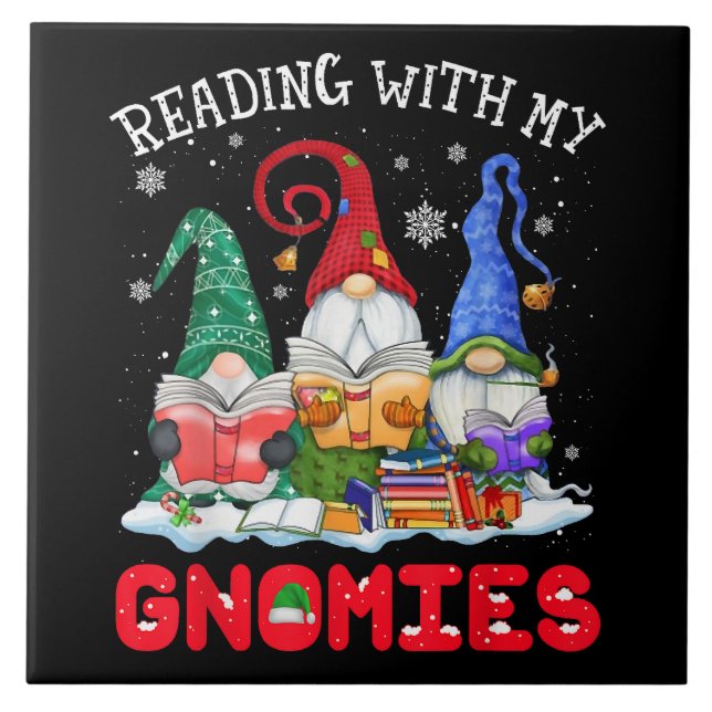 Reading With My Gnomies Christmas Funny Tile (Front)