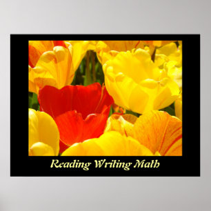 Reading Writing Math school poster Yellow Tulips