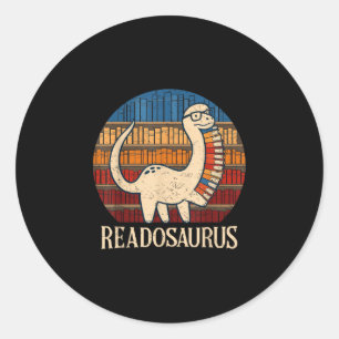 Readosaurus retro sunset funny dinosaur reading classic round sticker