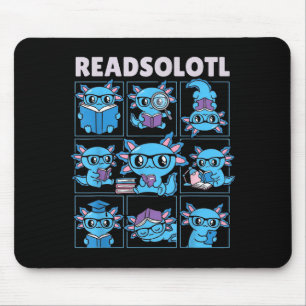 Readsolotl blueaxolotl book lover funny reading mouse mat
