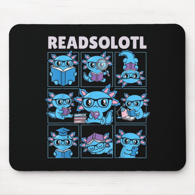Readsolotl blueaxolotl book lover funny reading mouse mat (Front)