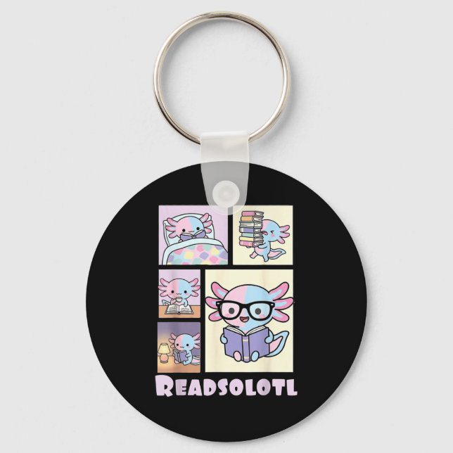 Readsolotl kawaii axolotl book lover funny reading key ring (Front)