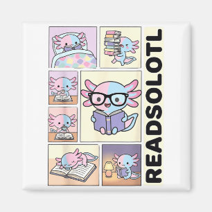 Readsolotl kawaii axolotl book lover funny reading magnet