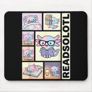Readsolotl kawaii axolotl book lover funny reading mouse mat