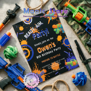 Ready, Aim, Party! Dart   Nerf Gun Battle Birthday Invitation