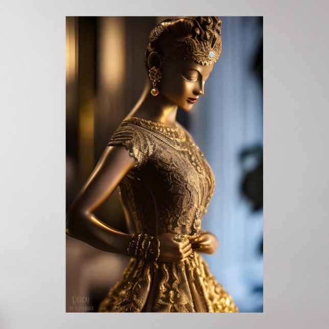 Ready - Bronze Statue - AI Fantasy Art Portrait Poster (Front)