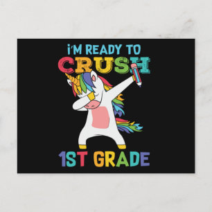 Ready Crush 1st Grade Back School Unicorn Dabbing Postcard