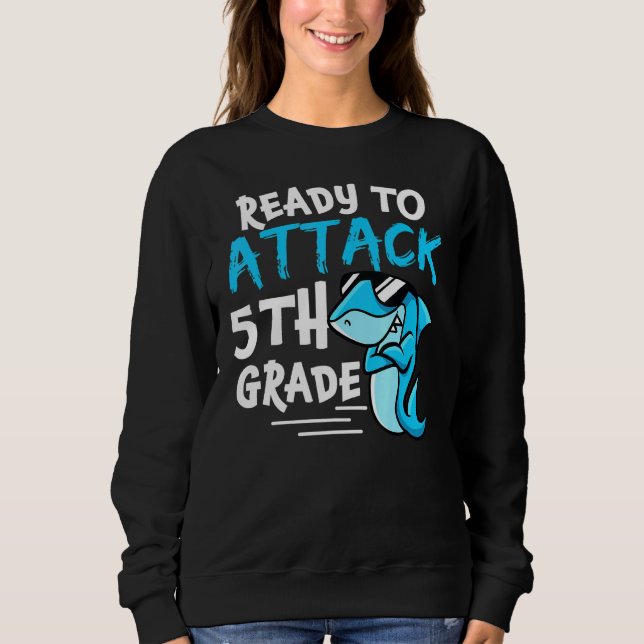 Ready For 5th Grade School Fish Graphic Plus Size Sweatshirt (Front)