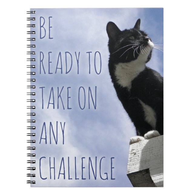 Ready For A Challenge Cat Motivational Slogan Notebook (Front)