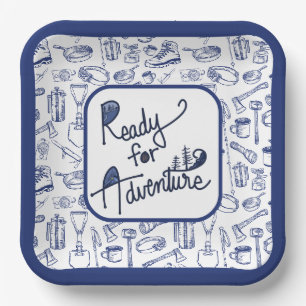 Ready for Adventure Camping Gear Pattern Paper Plate