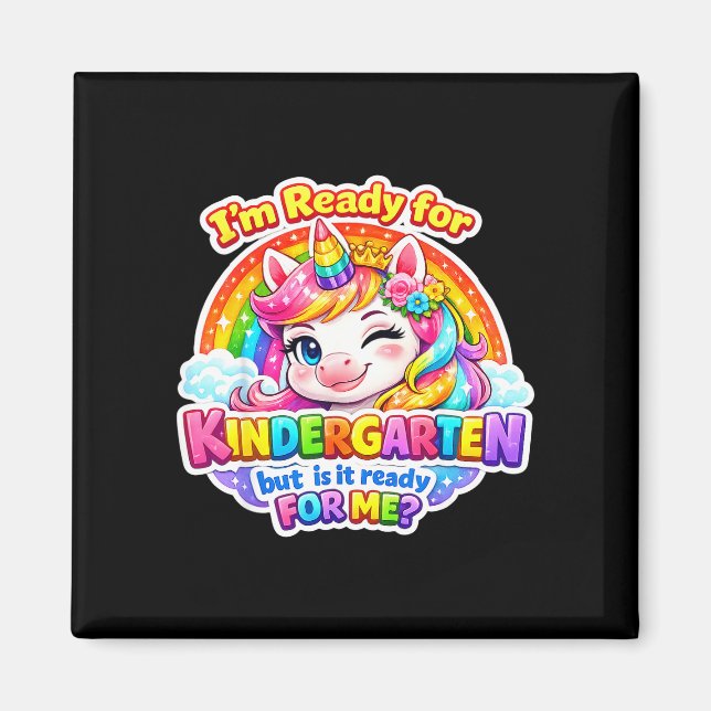 Ready for kindergarten unicorn first day of school magnet (Front)