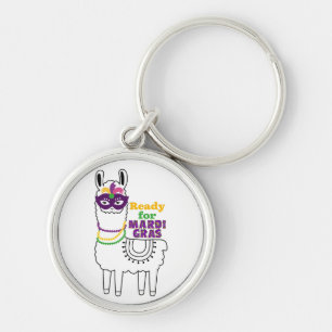 Ready for Mardi Gras cute llama beads mask Key Ring