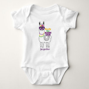 Ready for Mardi Gras cute llama beads personalised Baby Bodysuit