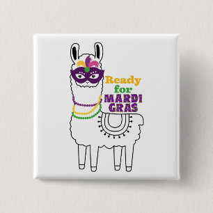 Ready for Mardi Gras cute llama beads purple mask  15 Cm Square Badge