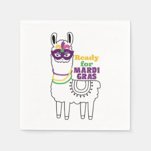Ready for Mardi Gras llama feathered mask beads Napkin